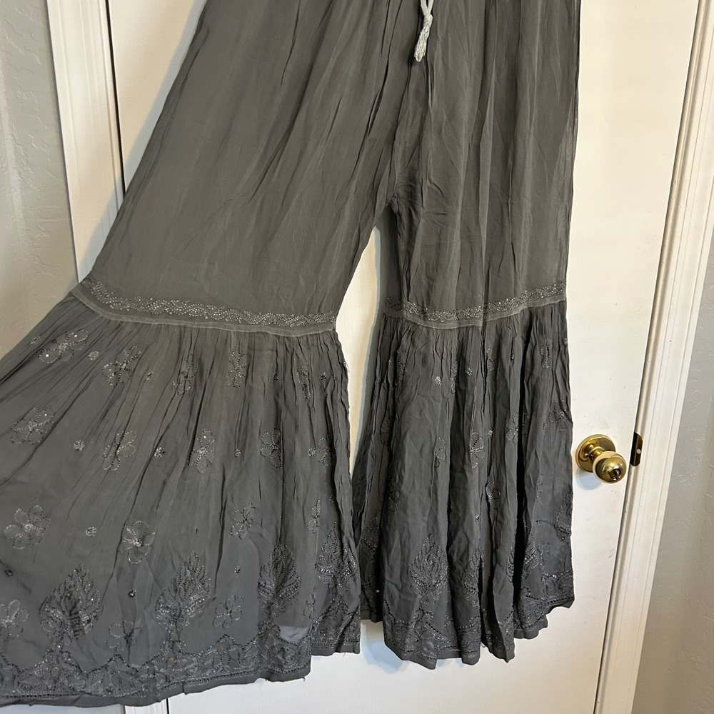 Boho, Festival, Palazzo embroidered gray pants - Picture 3 of 7